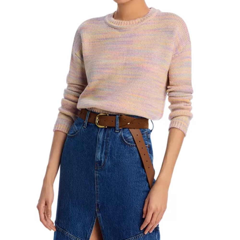 AQUA Pastel Knit Sweater Colorful Striped Pullover Crew Neck Casual Top‎ M